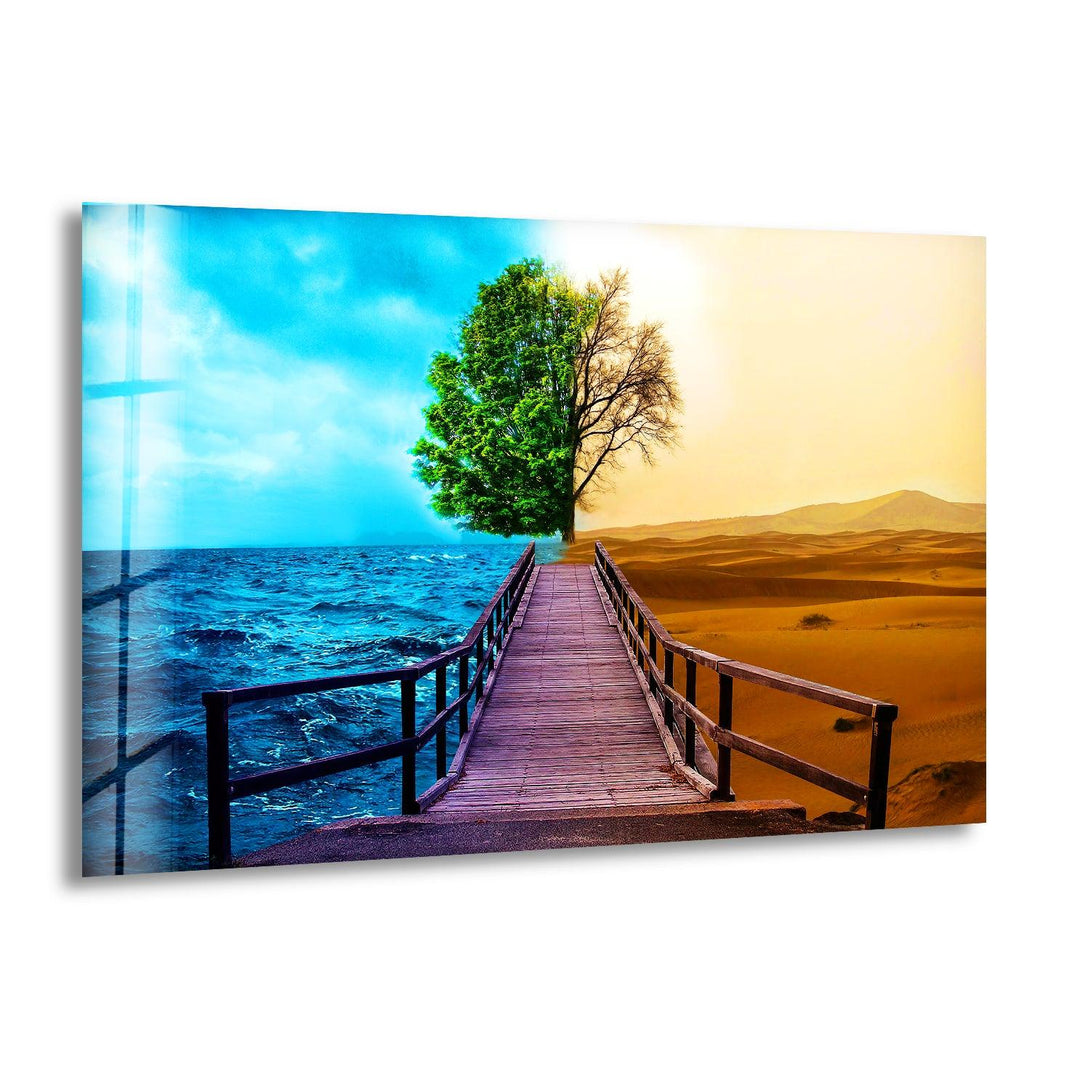 Bridge Between Two Worlds Glass Wall Art – A Stunning Contrast of Nature
