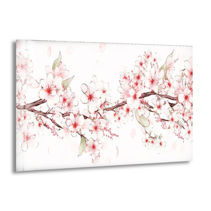 Watercolor Cherry Blossoms Glass Wall Art, print on glass, glass printed photos