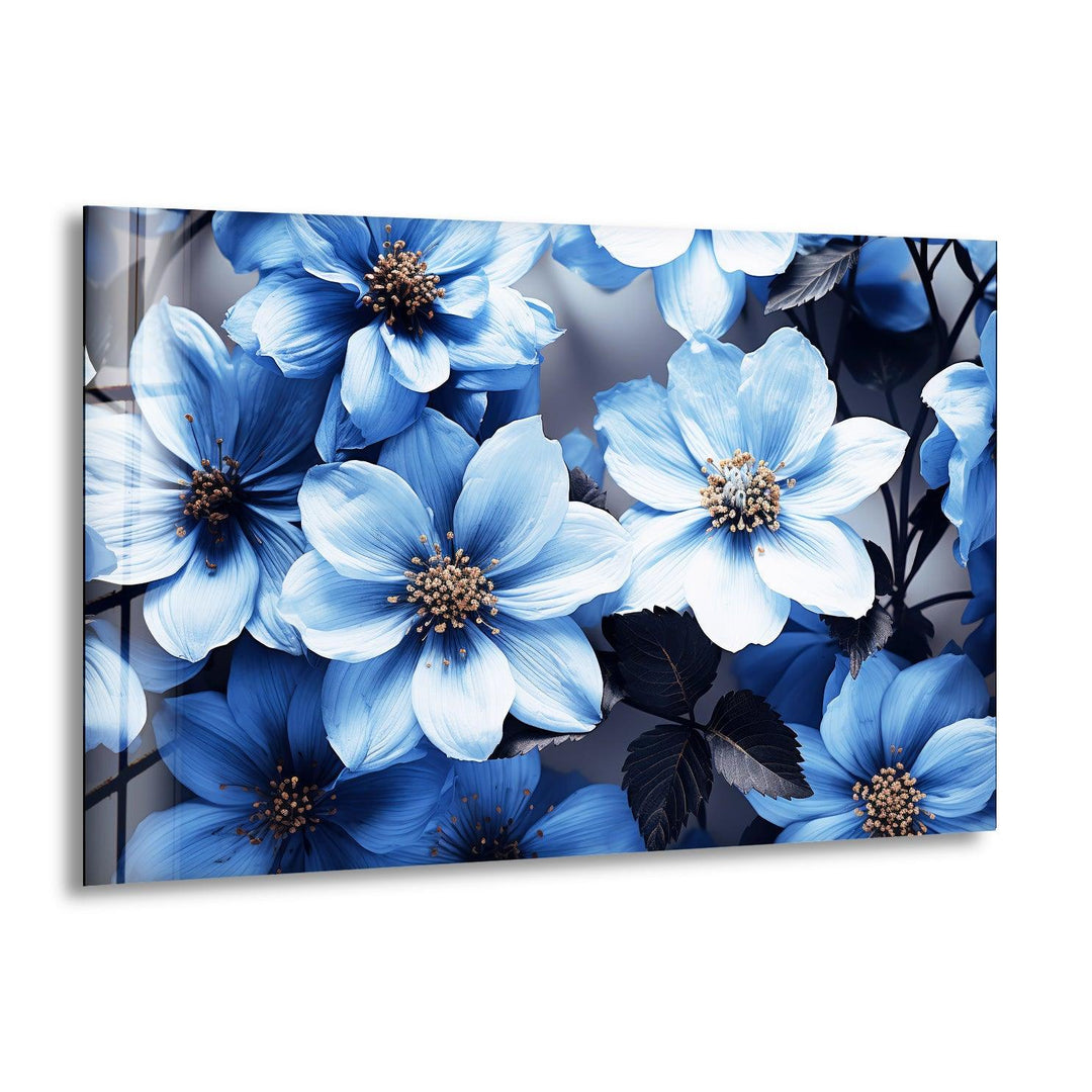 Botanical Blue Flower Glass Wall Art, print on glass, glass printed photos