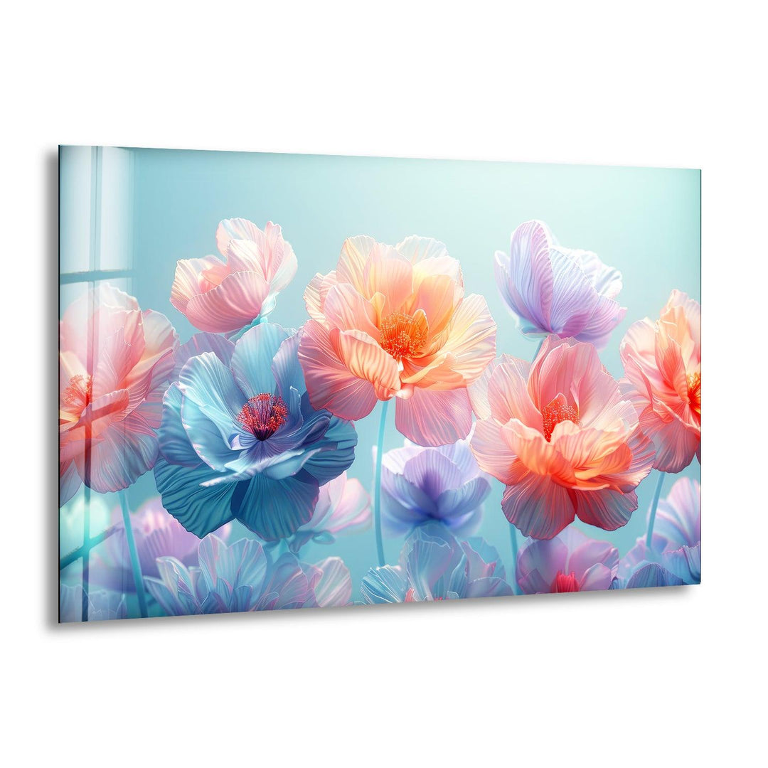 Colorful Pastel Flowers Glass Wall Art, print on glass, glass printed photos