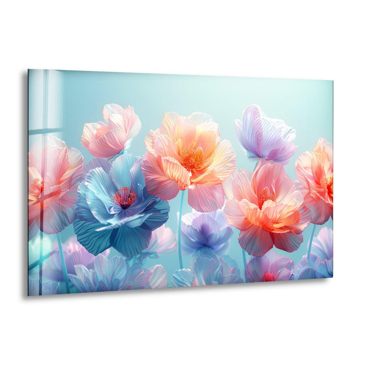 Colorful Pastel Flowers Glass Wall Art, print on glass, glass printed photos