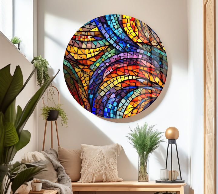 Lebendige Buntglas-Wandkunst – Farbenfrohes abstraktes Mosaik-Design