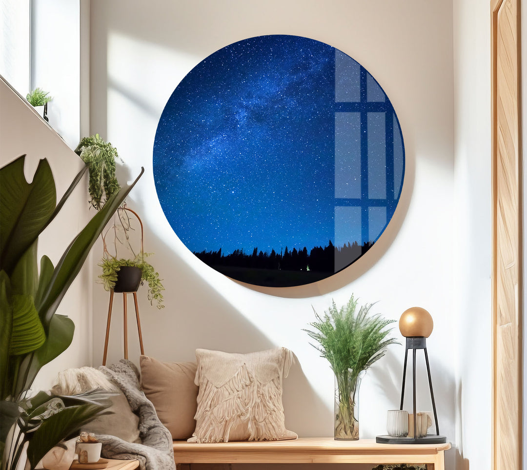 Starry Night Sky Wall Art – Deep Blue Milky Way Glass Print Decor