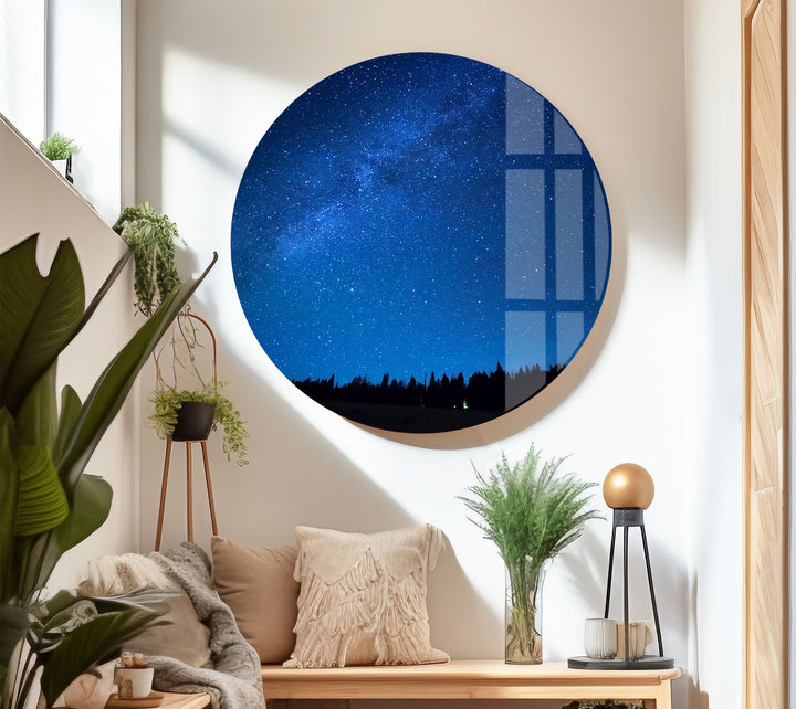 Starry Night Sky Wall Art – Deep Blue Milky Way Glass Print Decor