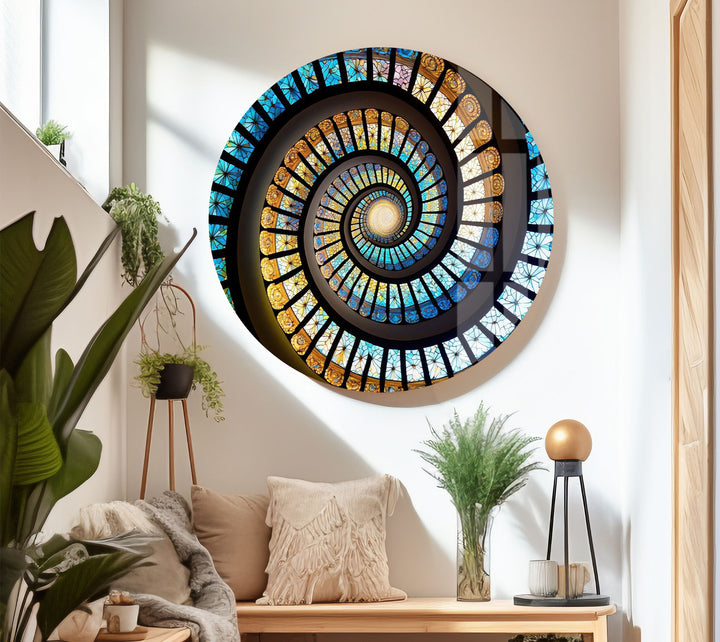 Spiral Stained Glass Window Art – Vibrant Mosaic Spiral for Home Decor