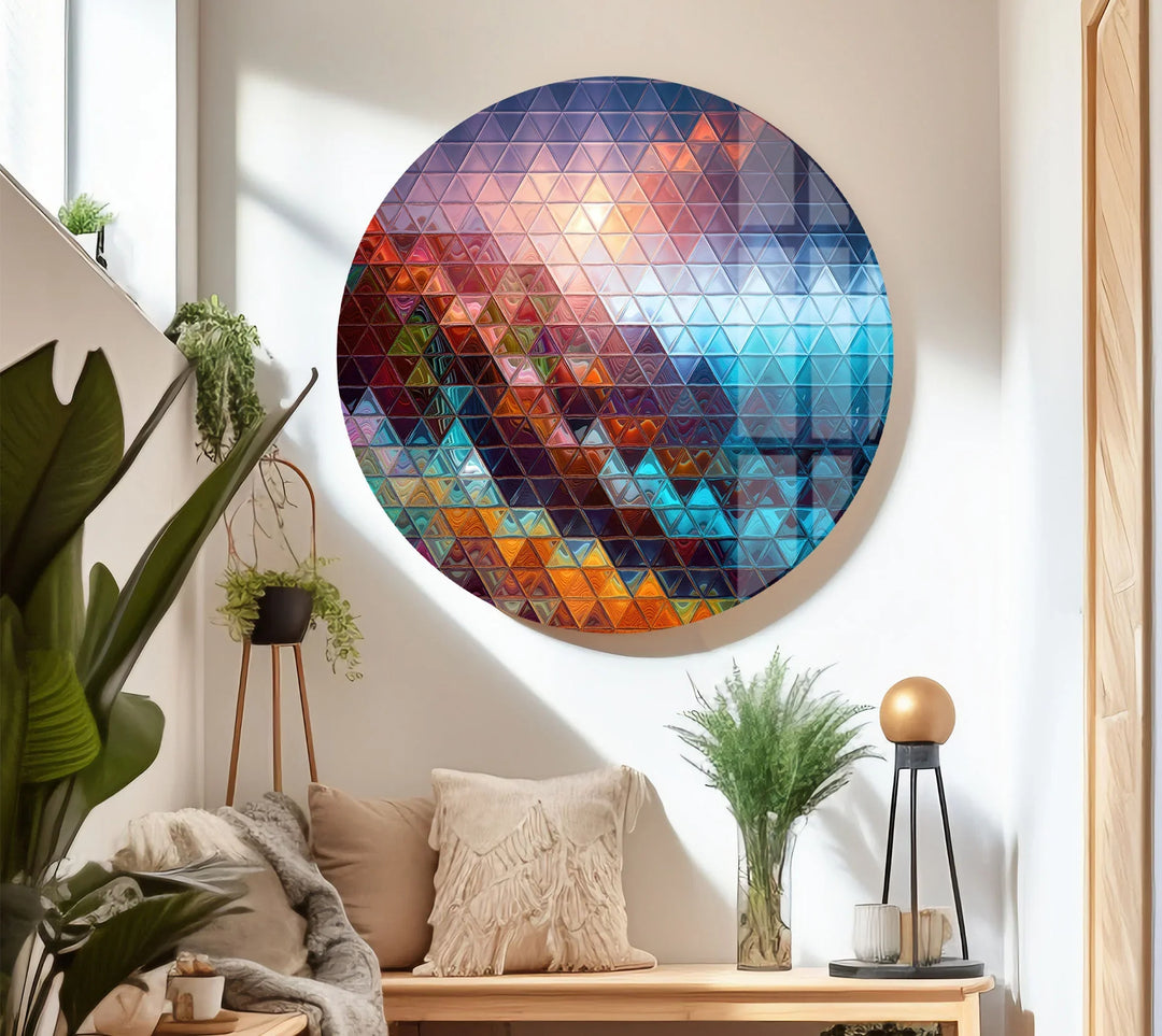 Warm hues transition to cooler tones in this geometric prism, making it one of the best glass art selections for adding visual depth and color to modern decor.