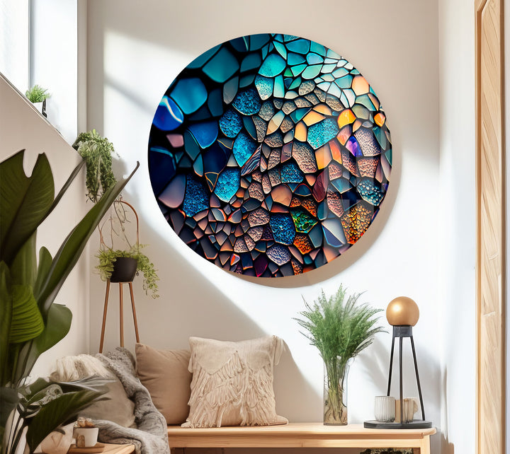 Strukturierte Mosaik-Glaswandkunst – Farbpalette des tiefen Ozeans, abstraktes steinähnliches Design 