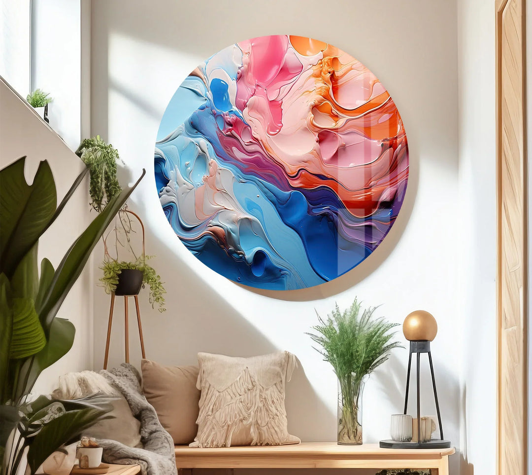 Color Flow Abstract Glass Wall Art – Vibrant Blue & Pink Modern Decor - MyPhotoStation