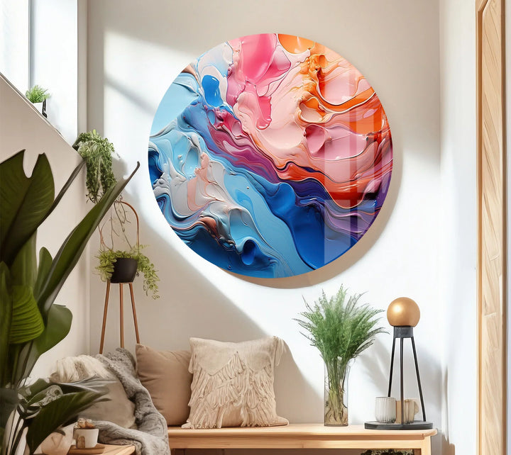 Color Flow Abstract Glass Wall Art – Vibrant Blue & Pink Modern Decor - MyPhotoStation