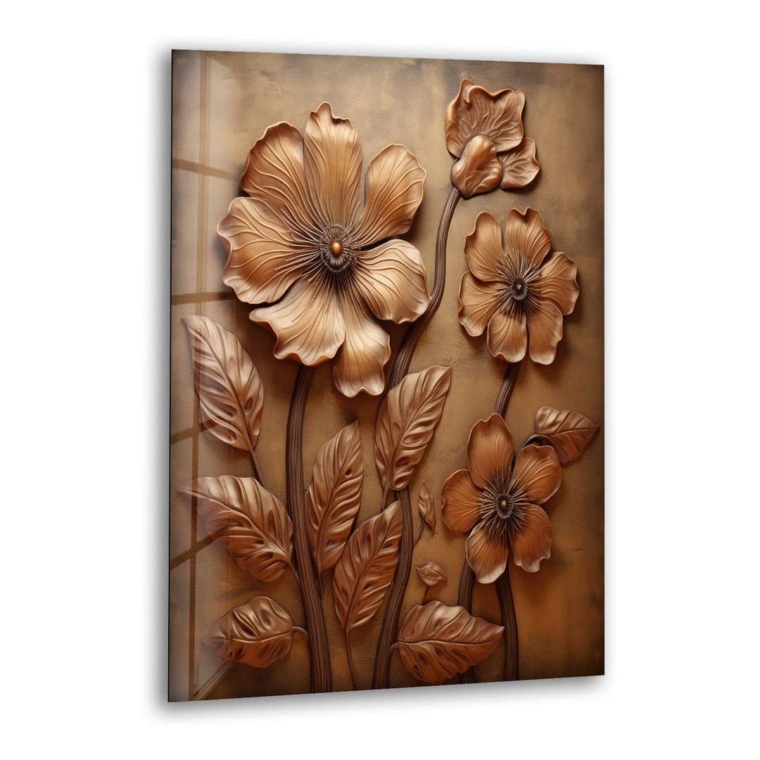 Bronze Flower Glass Wall Art print picture on glass, Tempered Glass Wall Art
