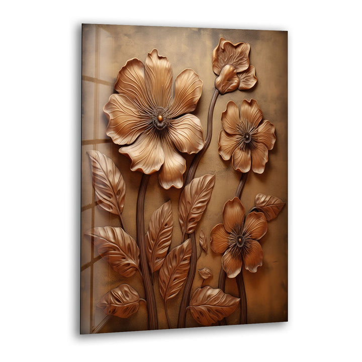 Bronze Flower Glass Wall Art print picture on glass, Tempered Glass Wall Art
