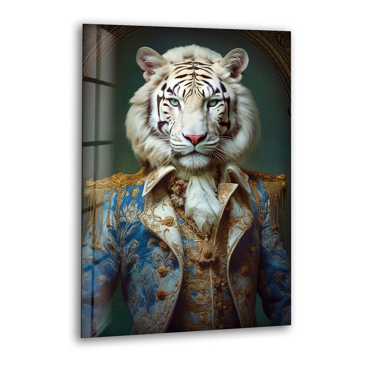 Königliches weißes Tigerporträt als Wandkunst – Kunstwerk im königlichen Tierkostüm