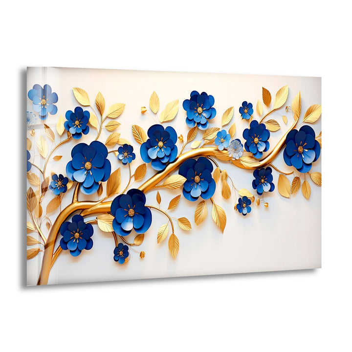 Navy Blue with Golden Details Glass Wall Art glass art painting, glass art for the Wall
