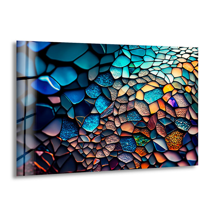 Strukturierte Mosaik-Glaswandkunst – Farbpalette des tiefen Ozeans, abstraktes steinähnliches Design 