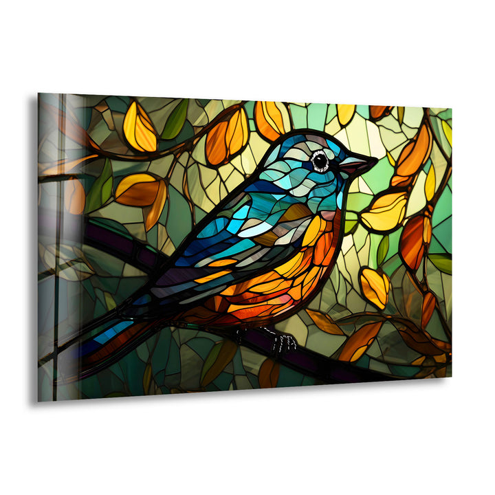 Stained Glass Bird Wall Art – Colorful Songbird on Branch, Nature-Inspired Decor