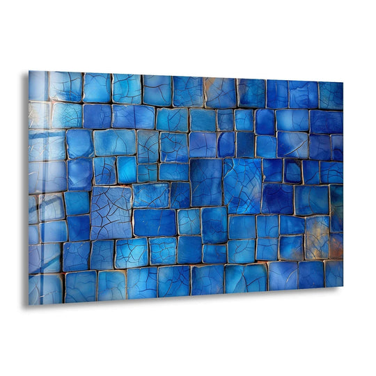 Blue Mosaic Cracked Stones Glass Wall Art Glass Printing Wall Art, Print photos on glass
