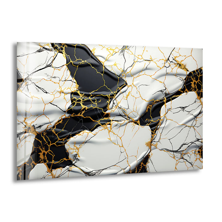 Luxury Marble Abstract Wall Art – Black, White & Gold Glass Panel Print