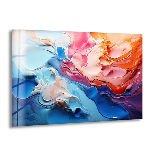 Vibrant blue and pink abstract swirls create a dynamic focal point on this captivating print wall art.