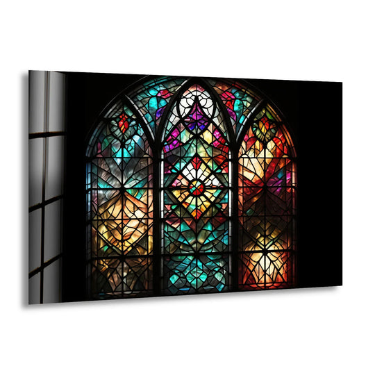 Gothic Cathedral Stained Glass Wall Art – Colorful Sacred Window Panel Decor - MyPhotoStation