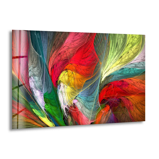 Abstract rainbow glass print decor captures the dynamic sense of movement in this hanging wall art.