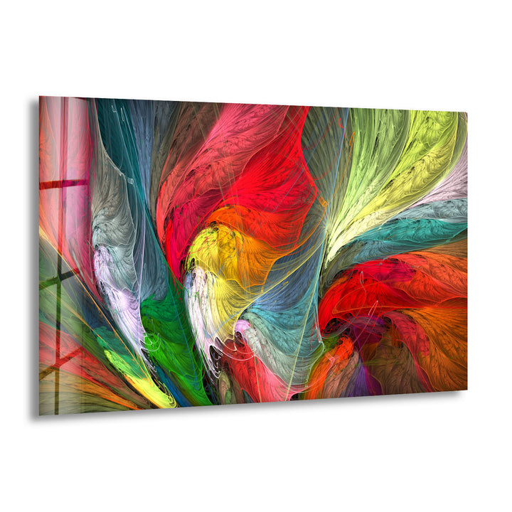 Colorful Feather Burst Wall Art – Abstract Rainbow Glass Print Decor