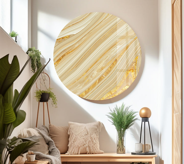 Golden Swirl Wall Art – Abstract Marble Glass Print for Luxe Spaces
