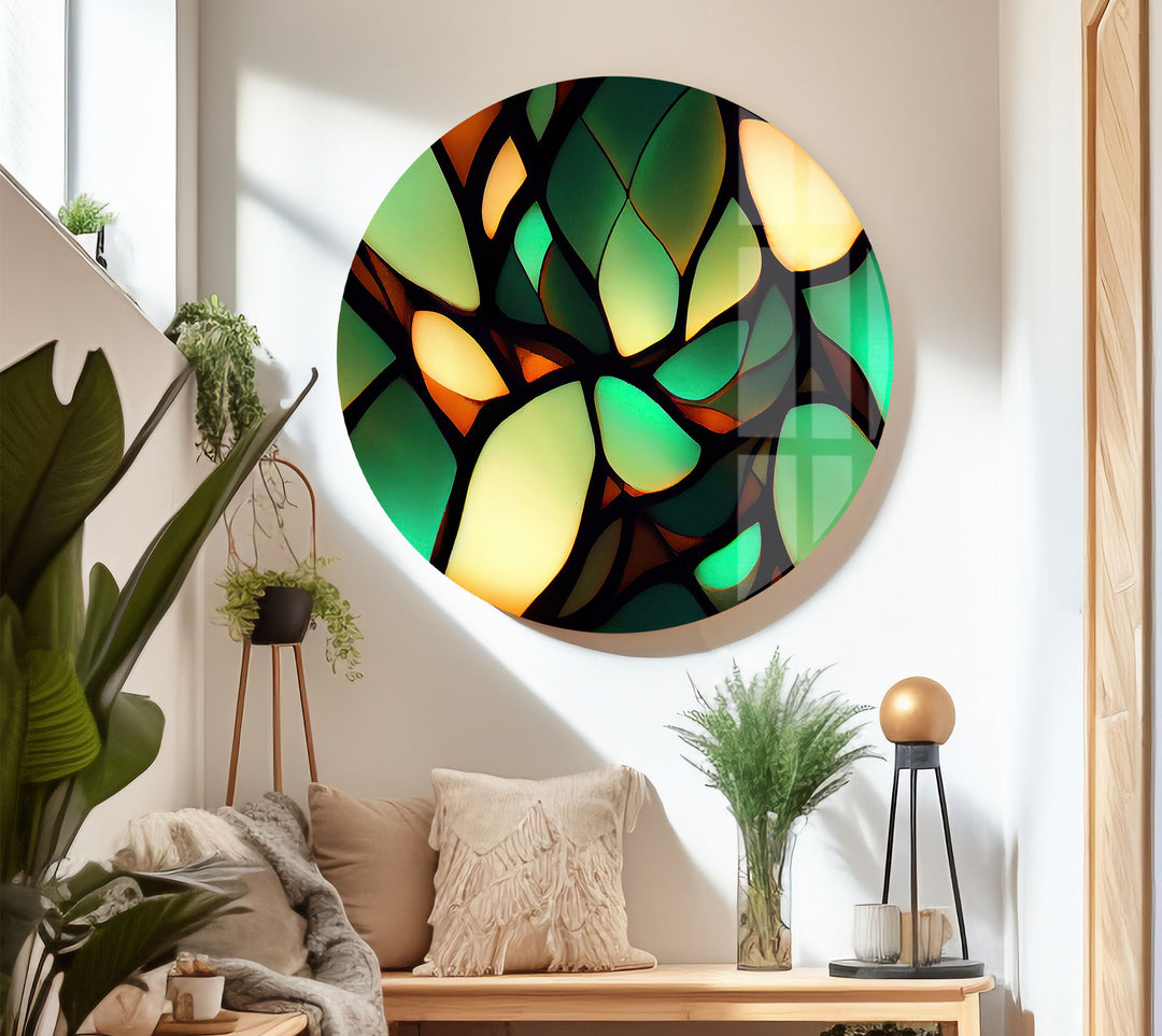 Green Leaf Glass Wall Art – Organic Abstract Nature-Inspired Panel