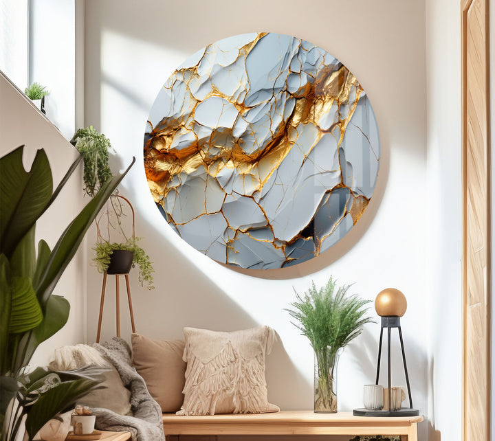 Golden Vein Marble Glass Wall Art – Luxury Abstract Stone Design for Modern Interiors