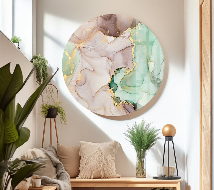 Mint & Gold Marble Wall Art – Pastel Abstract Glass Print Decor