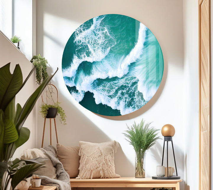 Ocean Wave Aerial Wall Art – Turquoise Sea Glass Print for Modern Decor