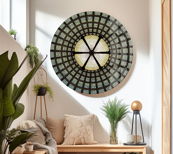 Radiant Dome Buntglas-Wandkunst – Elegantes kreisförmiges Deckendesign 
