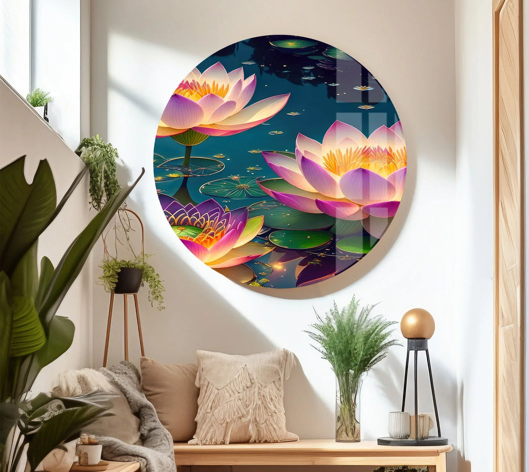 Lotus Flower Wall Art – Serene Water Lily Glass Print, Peaceful Nature Decor for Home & Spa - MyPhotoStation