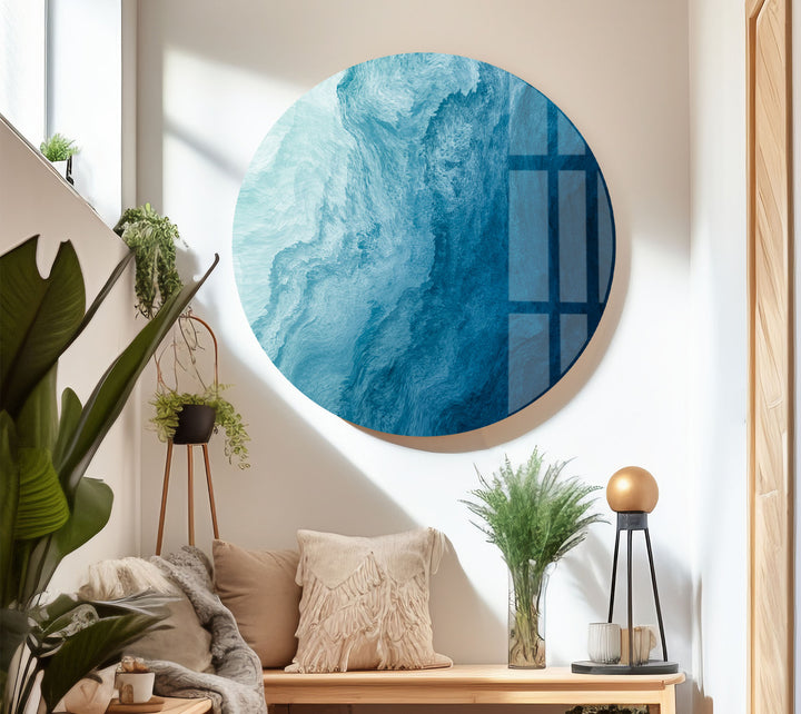 Ocean Blue Abstract Wall Art – Fluid Wave-Inspired Glass Print