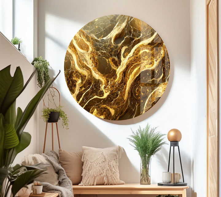 Molten Gold Marble Wall Art – Abstract Luxury Glass Print for Modern Decor