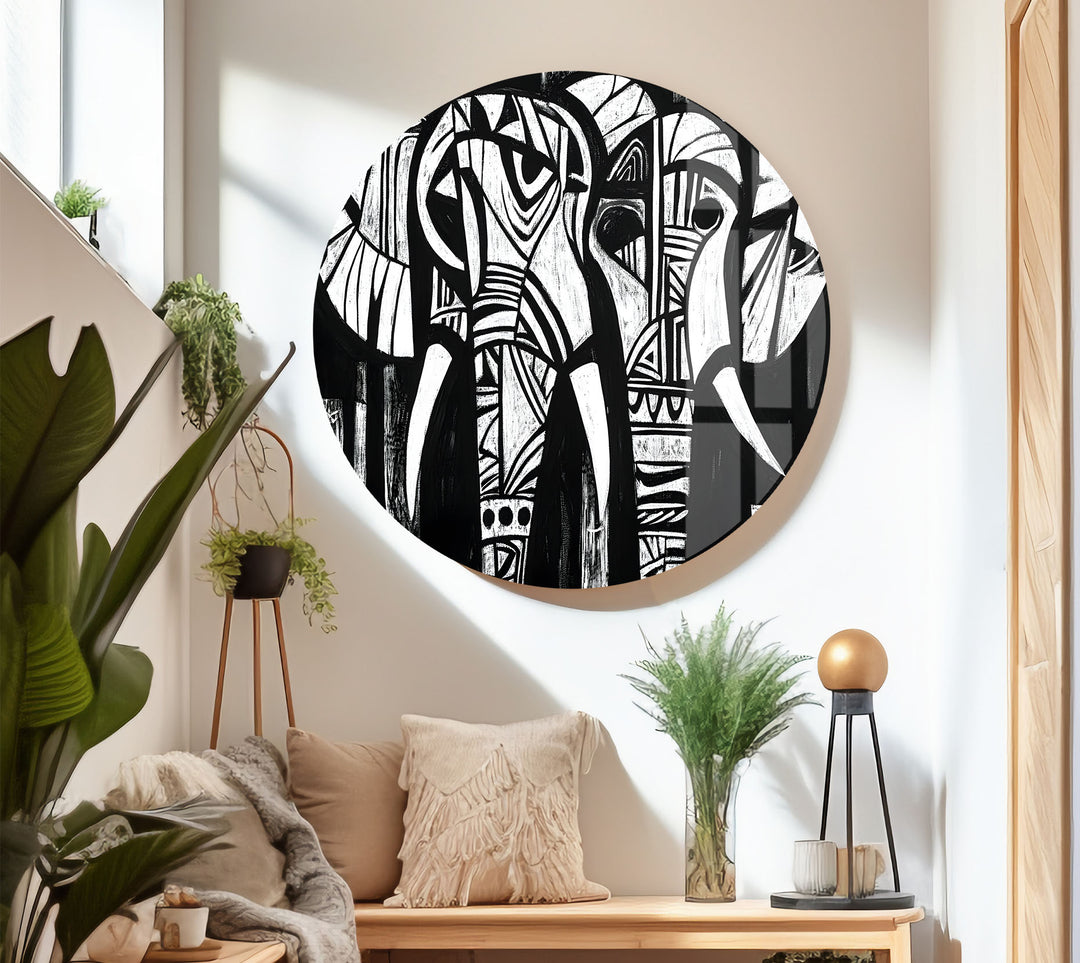 Elephant Black White Art Glass Wall Art stained glass wall art, stained glass wall decor
