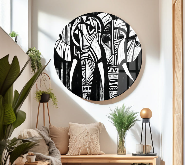 Elephant Black White Art Glass Wall Art stained glass wall art, stained glass wall decor
