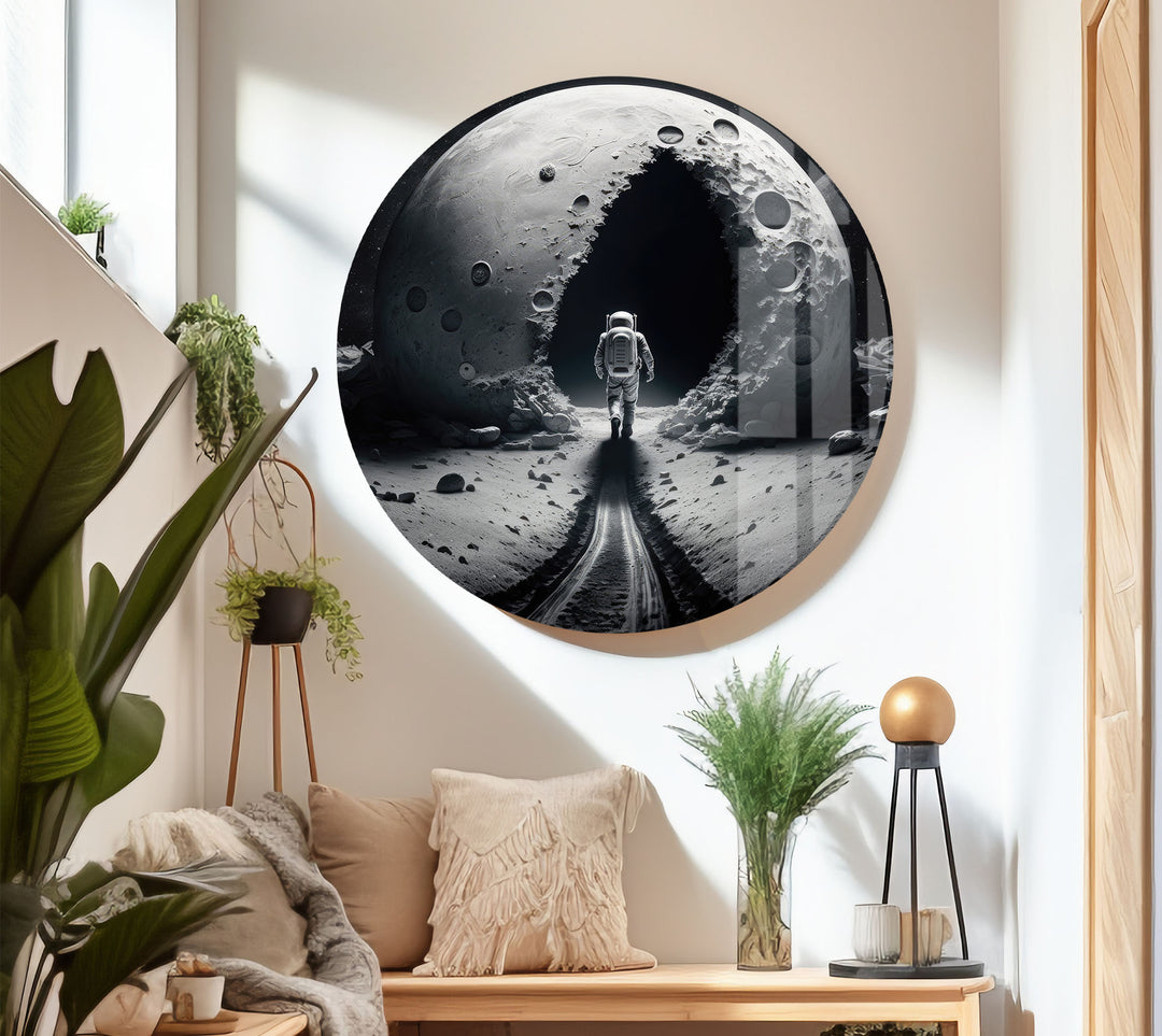 Astronaut Moonwalk Wall Art – Surreal Space Glass Print