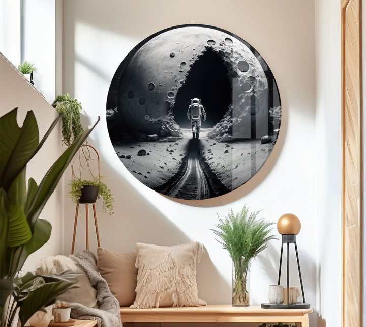 Astronaut Moonwalk Wall Art – Surreal Space Glass Print
