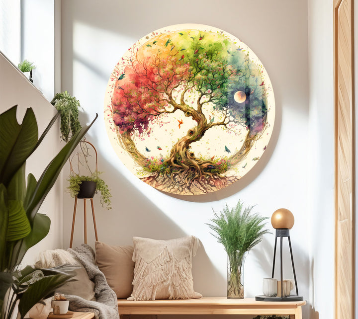 Regenbogen-Baum des Lebens Wandkunst – Wunderliches Aquarell-Glasdruck-Design
