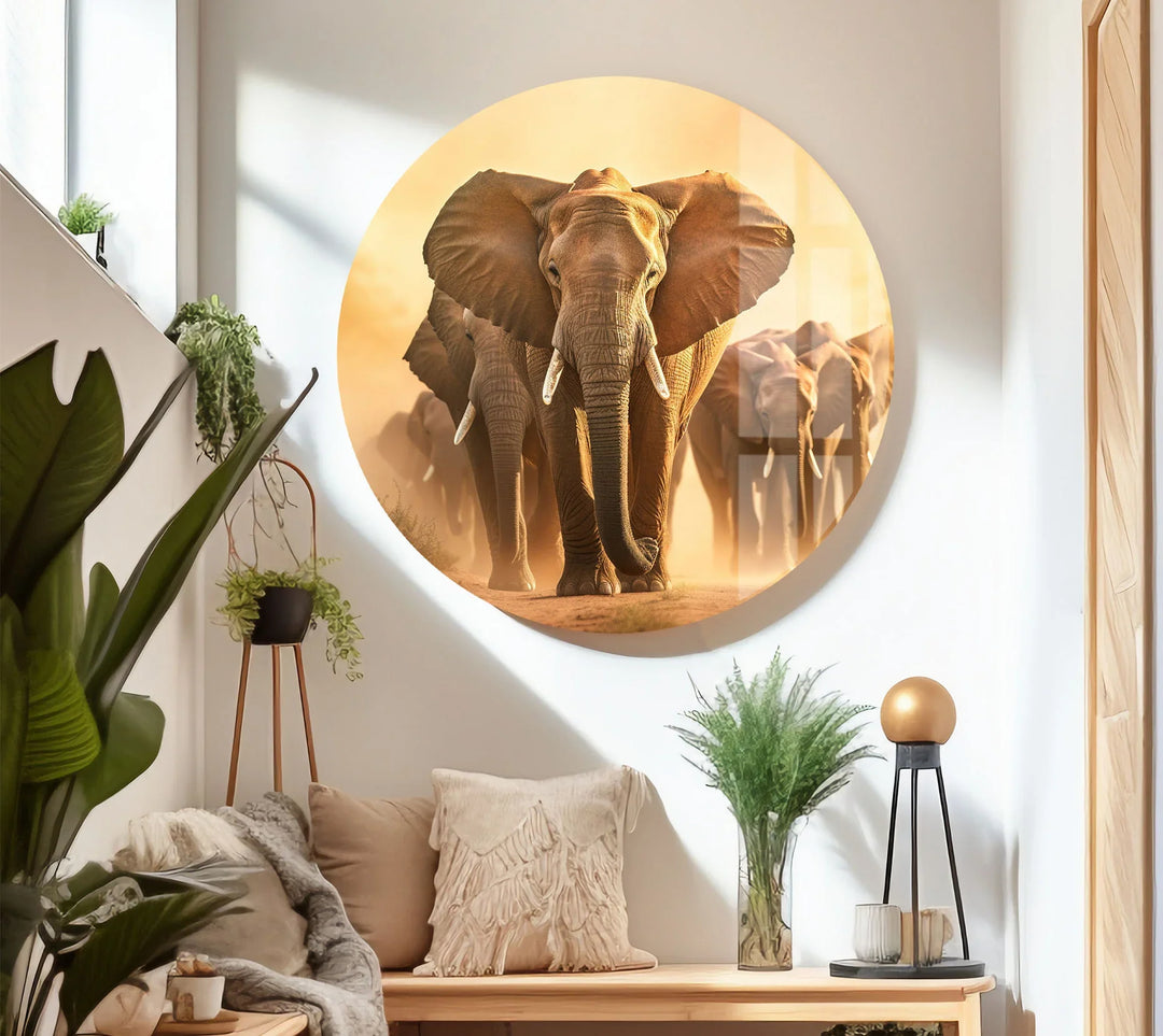 Elephant Herd Safari Wall Art – Majestic Wildlife Glass Print for Bold Natural Decor - MyPhotoStation