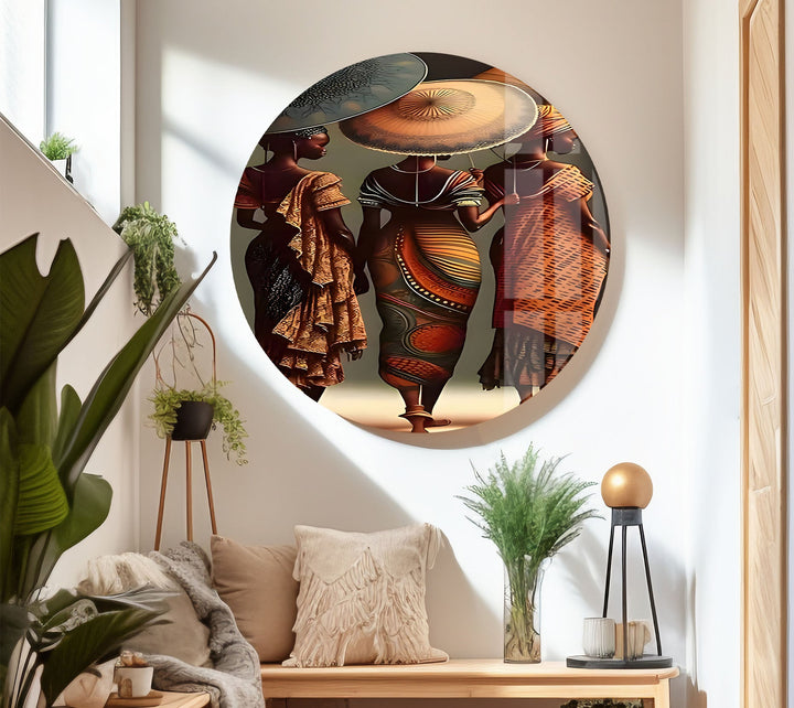 African Womans with Umbrella Glass Wall Art glass pictures for Wall, glass prints wall art
