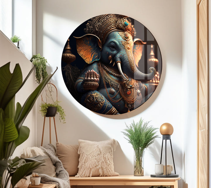 Royal Ganesha Wall Art – Luxurious Hindu Deity Glass Print Décor