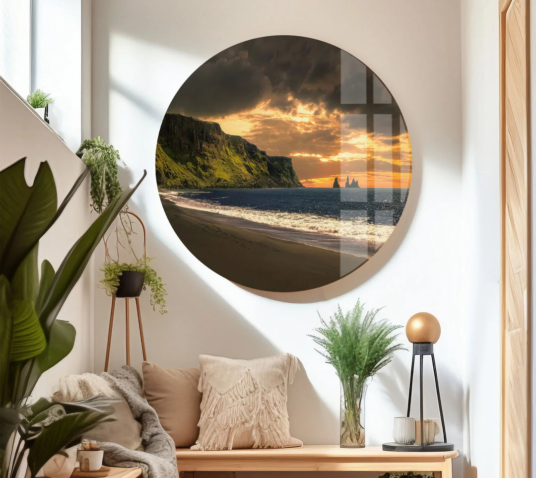 Sunset Cliffs Coastal Wall Art – Iceland Beach Landscape Glass Print - MyPhotoStation