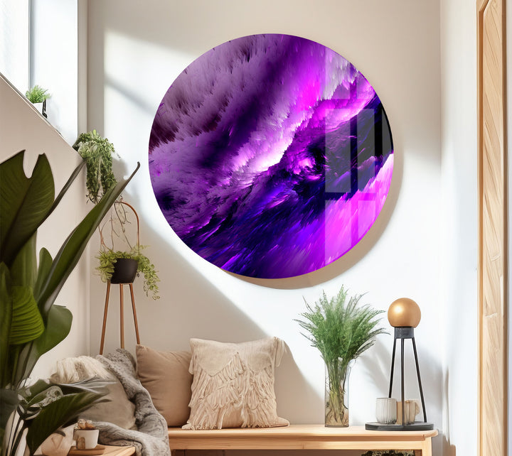 Violet Cosmic Storm Wall Art – Abstract Purple Energy Glass Print