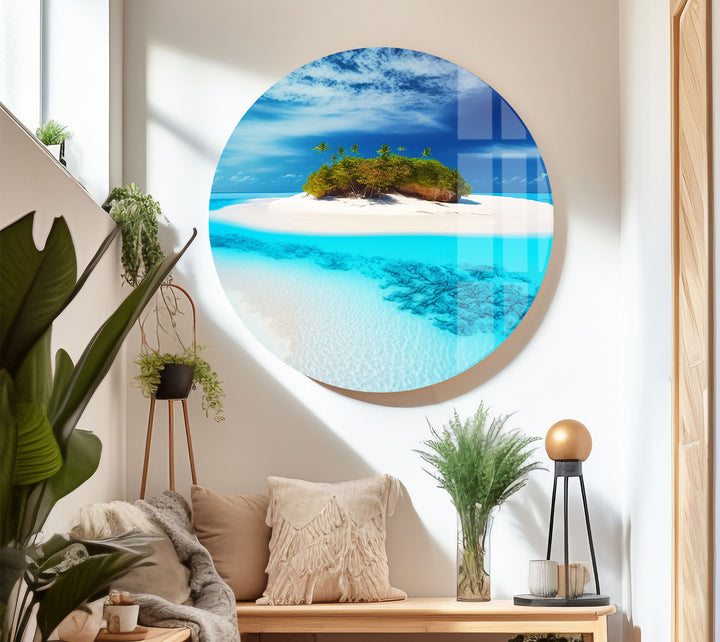 Tropische Inselflucht Wandkunst – Serene Beach Glasdruck 