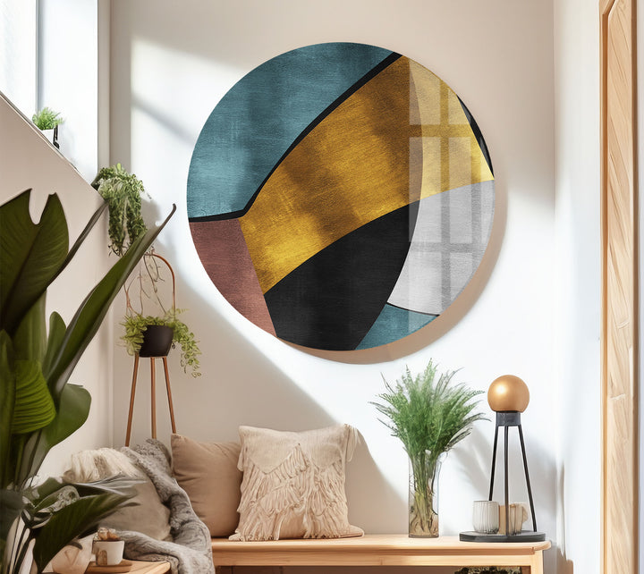 Mid Century Abstract Wall Art – Geometric Glass Print Decor