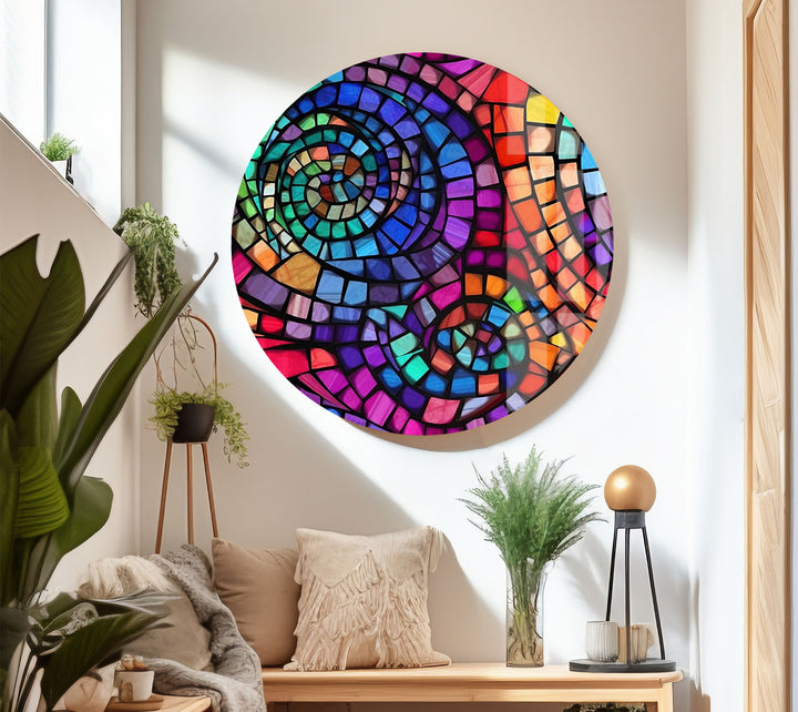 Vibrant Spiral Stained Glass Wall Art – Colorful Mosaic Window Design