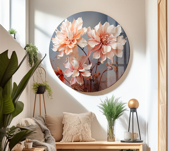 Blush Dahlia Floral Wall Art – Elegante Glasblumen-Wanddekoration