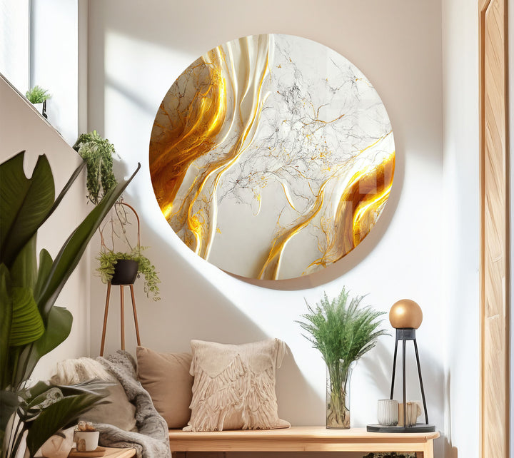 Golden Marble Flow Wall Art – Abstract Luxury Glass Print