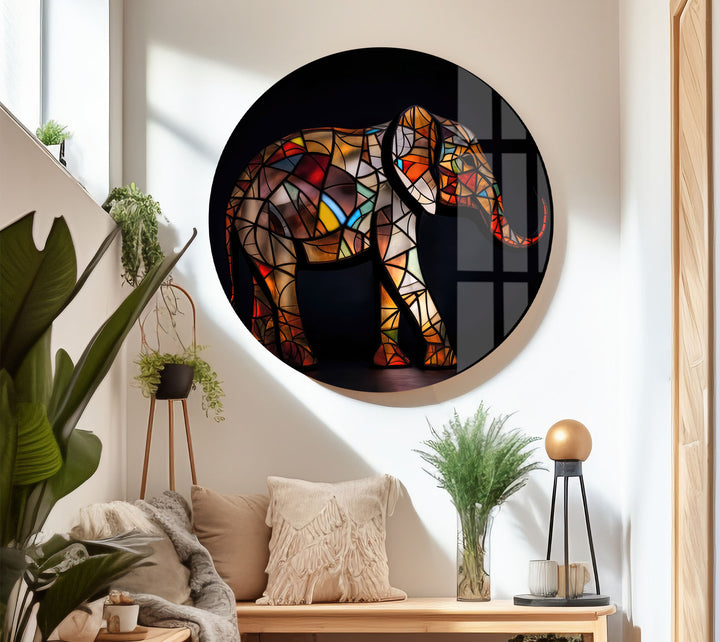 Stained Glass Elephant Wall Art – Colorful Animal Glass Print for Modern Decor